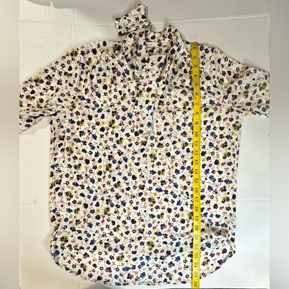 PLEIONE White Floral Print Surplice Blouse Roll Tab Sleeve Hi Low Sz XS/XP - Picture 4 of 11